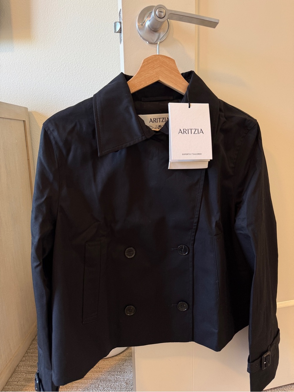 Aritzia Black Double-Breasted Cropped Pea Coat - Picture 1 of 8